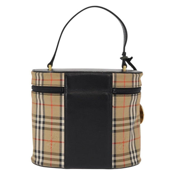 BURBERRY Nova Check Vanity Hand Bag Canvas Beige Gold Auth am10060V