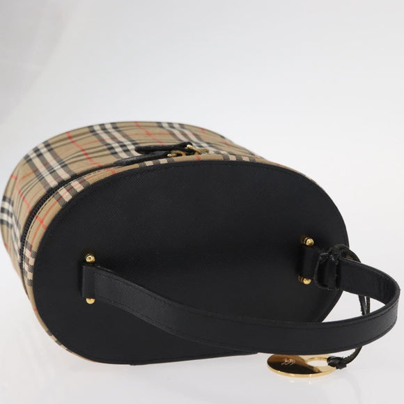 BURBERRY Nova Check Vanity Hand Bag Canvas Beige Gold Auth am10060V