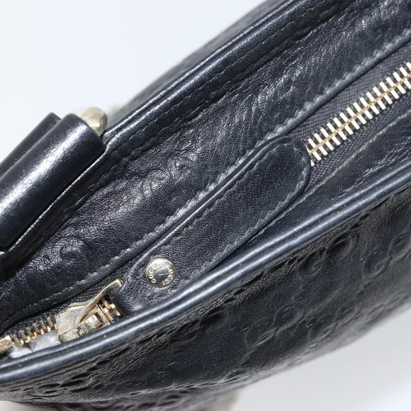 GUCCI GG Canvas Guccissima Shoulder Bag Leather Black Gold 201446 Auth am10066