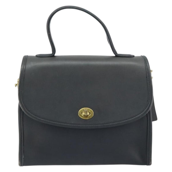 Coach Hand Bag Leather 2way Navy Gold Auth am10068