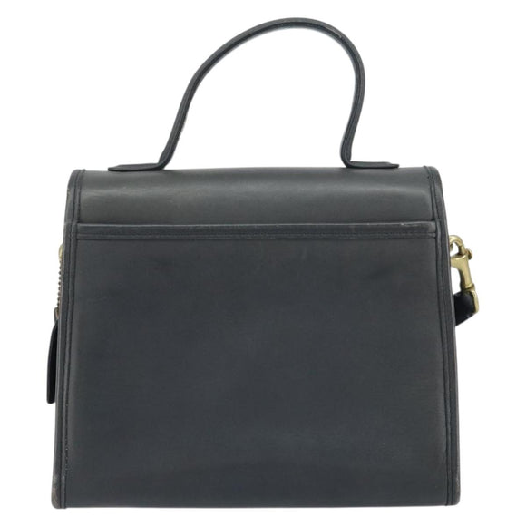 Coach Hand Bag Leather 2way Navy Gold Auth am10068