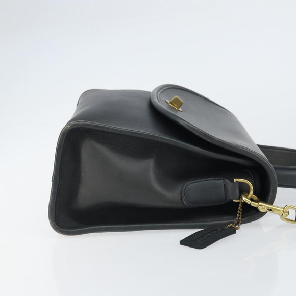 Coach Hand Bag Leather 2way Navy Gold Auth am10068