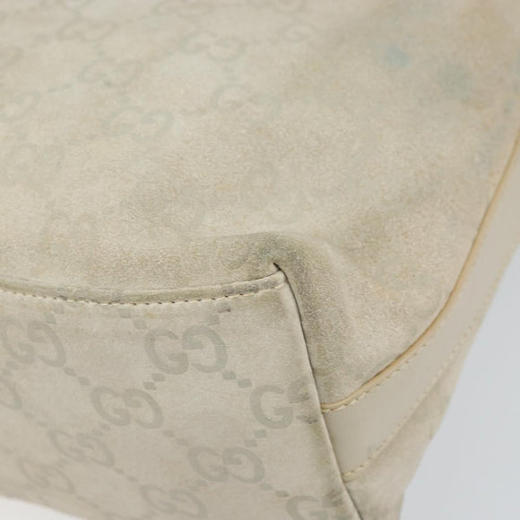GUCCI GG Canvas Shoulder Bag Suede White Silver 000 0602 Auth am10075