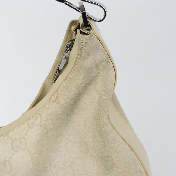 GUCCI GG Canvas Shoulder Bag Suede White Silver 000 0602 Auth am10075