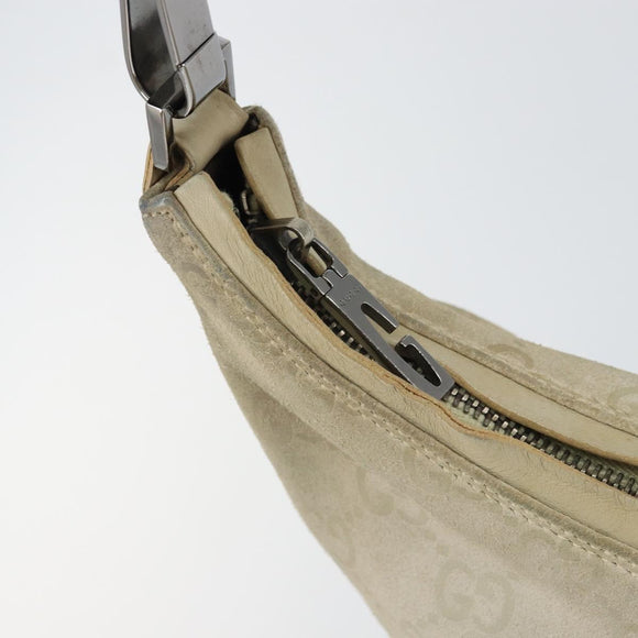 GUCCI GG Canvas Shoulder Bag Suede White Silver 000 0602 Auth am10075