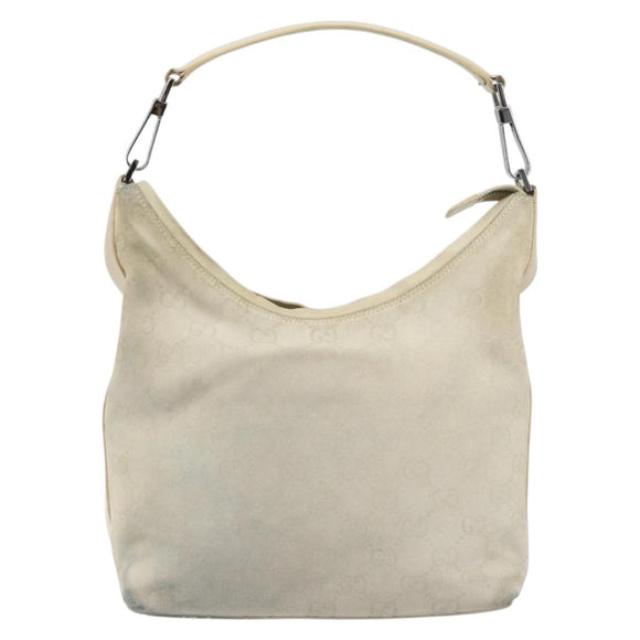 GUCCI GG Canvas Shoulder Bag Suede White Silver 000 0602 Auth am10075