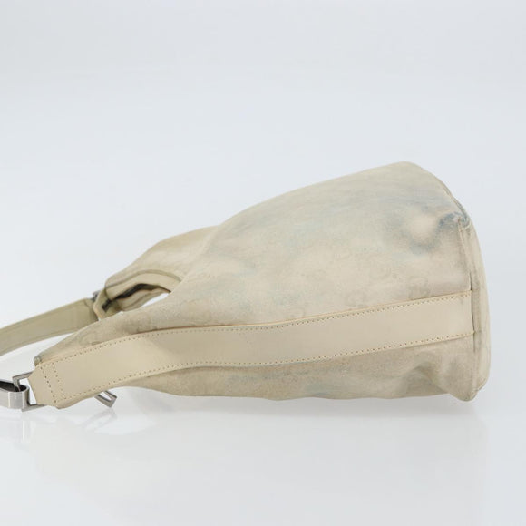 GUCCI GG Canvas Shoulder Bag Suede White Silver 000 0602 Auth am10075