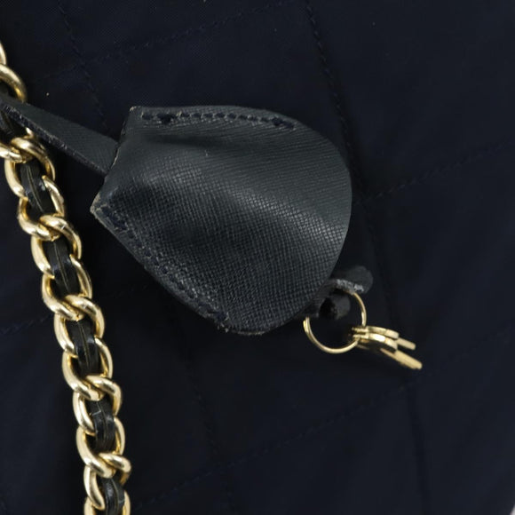 PRADA Chain Tote Bag Nylon Navy Gold Auth am10079