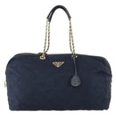 PRADA Chain Tote Bag Nylon Navy Gold Auth am10079-13