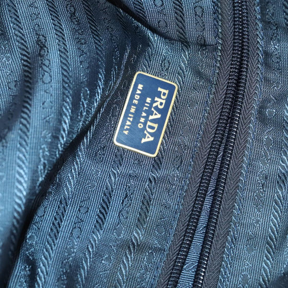 PRADA Chain Tote Bag Nylon Navy Gold Auth am10079