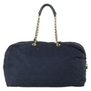 PRADA Chain Tote Bag Nylon Navy Gold Auth am10079-2