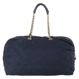 PRADA Chain Tote Bag Nylon Navy Gold Auth am10079 - 0
