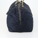 PRADA Chain Tote Bag Nylon Navy Gold Auth am10079-3