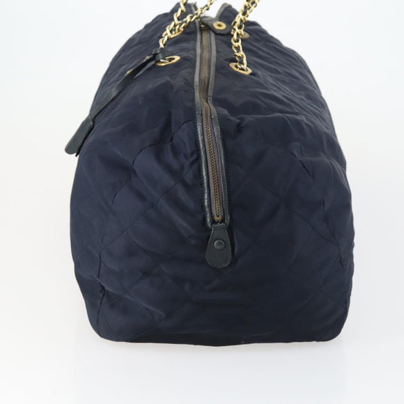 PRADA Chain Tote Bag Nylon Navy Gold Auth am10079