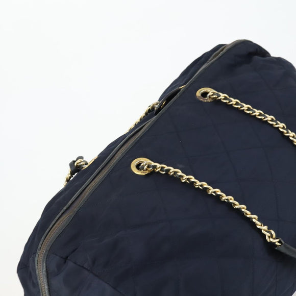 PRADA Chain Tote Bag Nylon Navy Gold Auth am10079