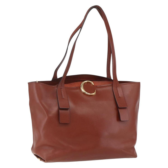 Chloe Tote Bag Leather Brown Gold Auth am10080