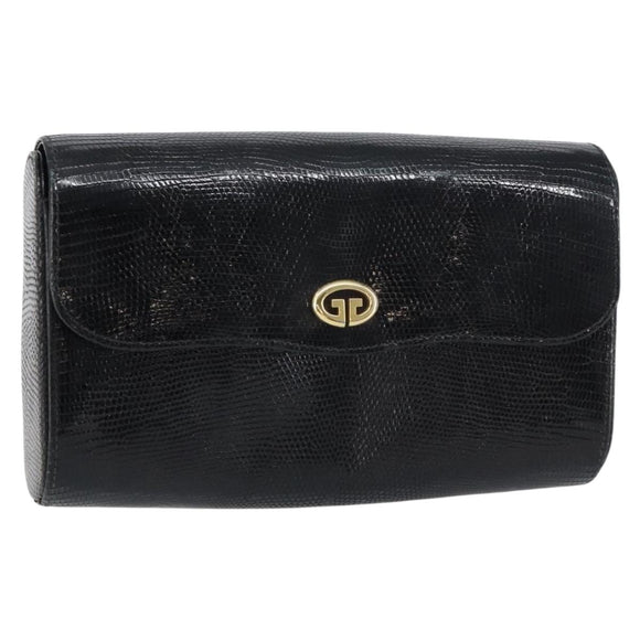 GUCCI Clutch Bag Embossed leather Black Gold Auth am10083