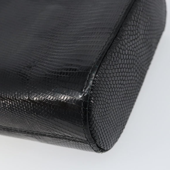 GUCCI Clutch Bag Embossed leather Black Gold Auth am10083