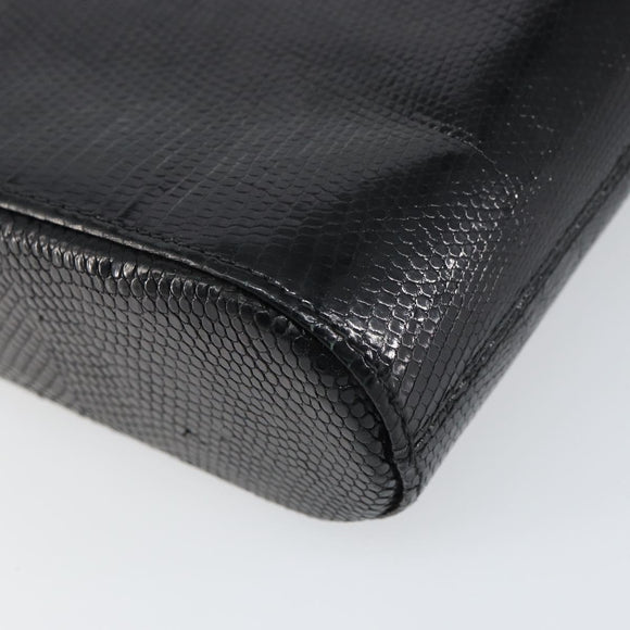 GUCCI Clutch Bag Embossed leather Black Gold Auth am10083