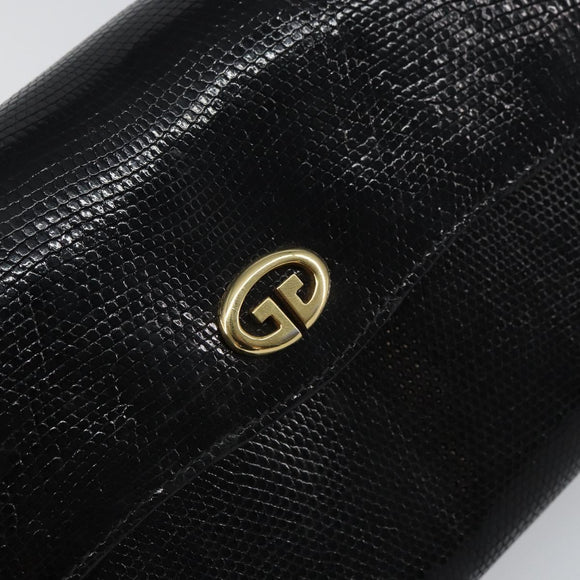GUCCI Clutch Bag Embossed leather Black Gold Auth am10083