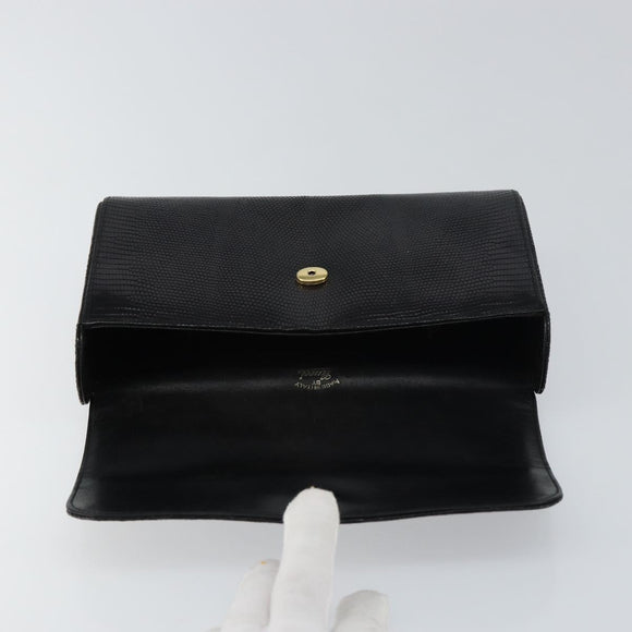GUCCI Clutch Bag Embossed leather Black Gold Auth am10083