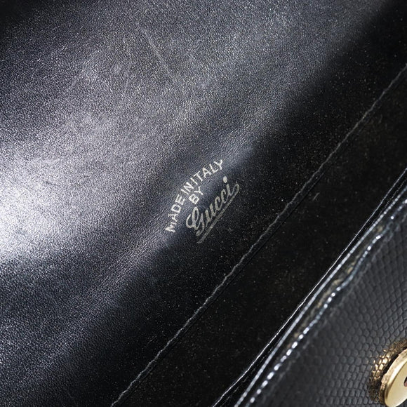 GUCCI Clutch Bag Embossed leather Black Gold Auth am10083