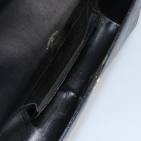 GUCCI Clutch Bag Embossed leather Black Gold Auth am10083