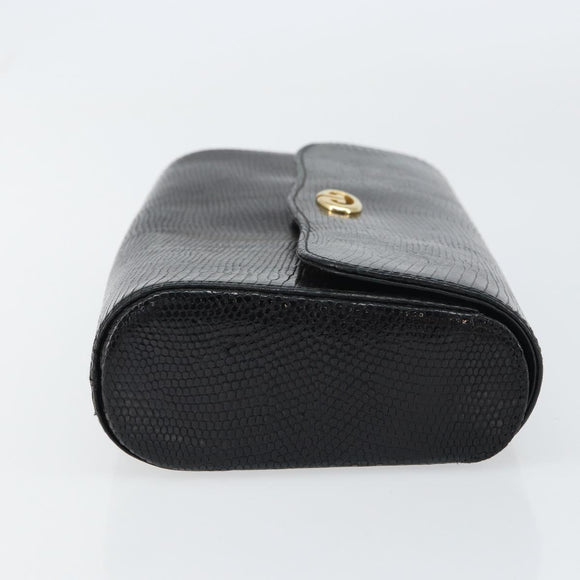 GUCCI Clutch Bag Embossed leather Black Gold Auth am10083