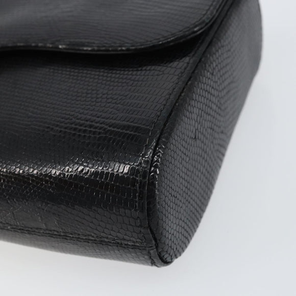 GUCCI Clutch Bag Embossed leather Black Gold Auth am10083