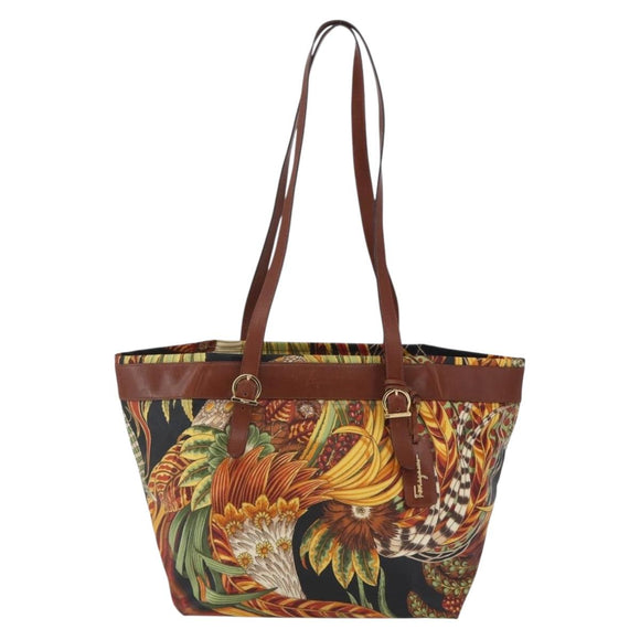 Salvatore Ferragamo Flower Tote Bag PVC Multicolor Gold Auth am10086