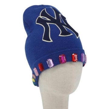 GUCCI NY Knitted Fabrics Hat Wool Blue Auth am10088V