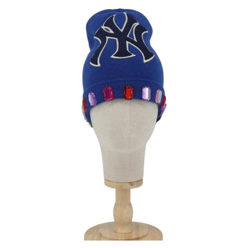 GUCCI NY Knitted Fabrics Hat Wool Blue Auth am10088V - 0