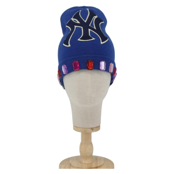GUCCI NY Knitted Fabrics Hat Wool Blue Auth am10088V