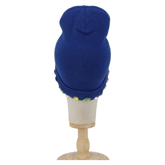 GUCCI NY Knitted Fabrics Hat Wool Blue Auth am10088V