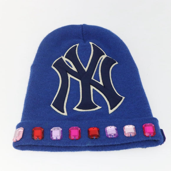 GUCCI NY Knitted Fabrics Hat Wool Blue Auth am10088V