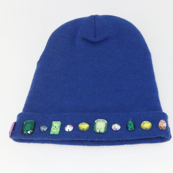 GUCCI NY Knitted Fabrics Hat Wool Blue Auth am10088V