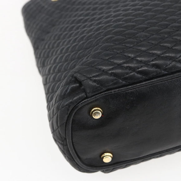 BALLY Chain Tote Bag Leather Black Gold Auth am10089