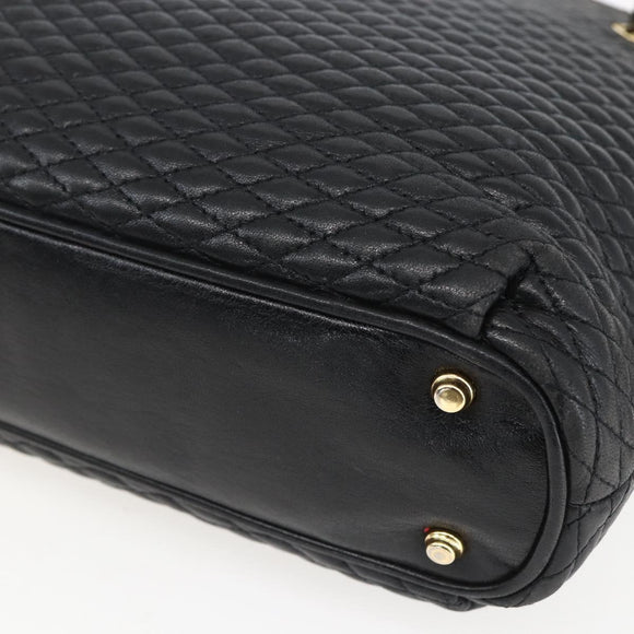 BALLY Chain Tote Bag Leather Black Gold Auth am10089