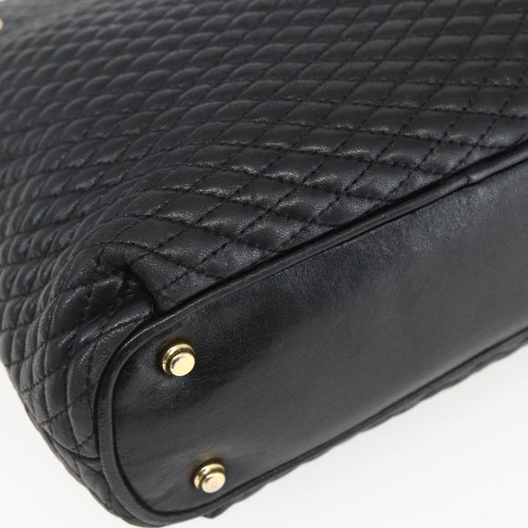 BALLY Chain Tote Bag Leather Black Gold Auth am10089