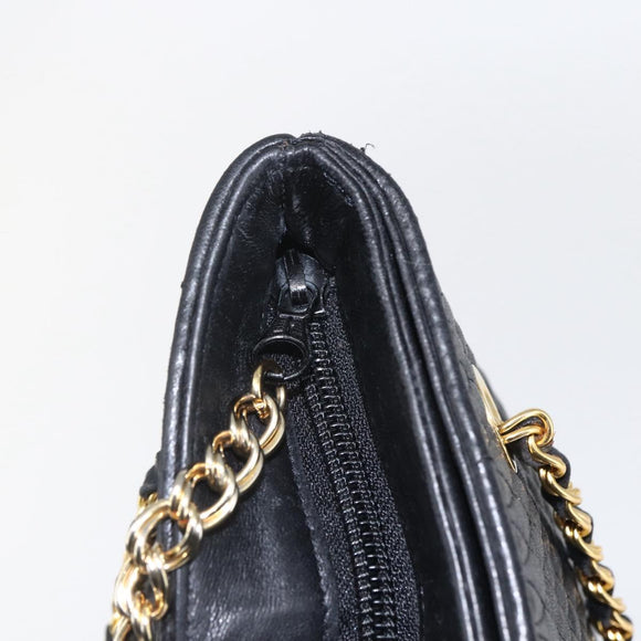 BALLY Chain Tote Bag Leather Black Gold Auth am10089