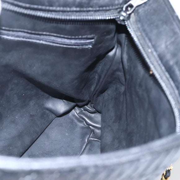 BALLY Chain Tote Bag Leather Black Gold Auth am10089