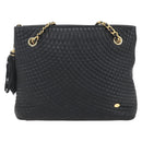 BALLY Chain Tote Bag Leather Black Gold Auth am10089-13