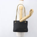 BALLY Chain Tote Bag Leather Black Gold Auth am10089-23