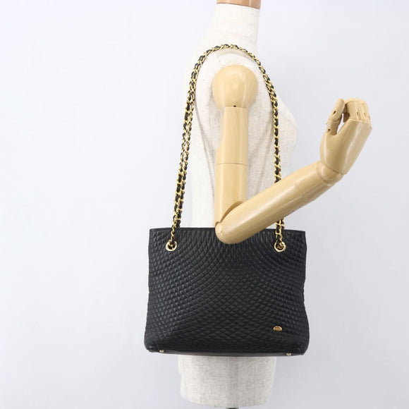 BALLY Chain Tote Bag Leather Black Gold Auth am10089