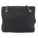 BALLY Chain Tote Bag Leather Black Gold Auth am10089-2