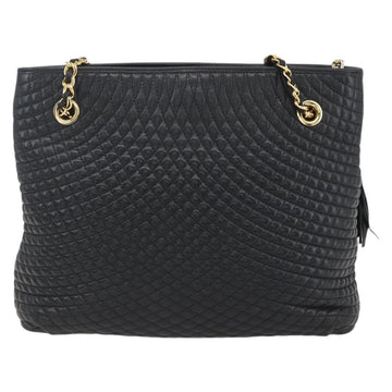 BALLY Chain Tote Bag Leather Black Gold Auth am10089 - 0