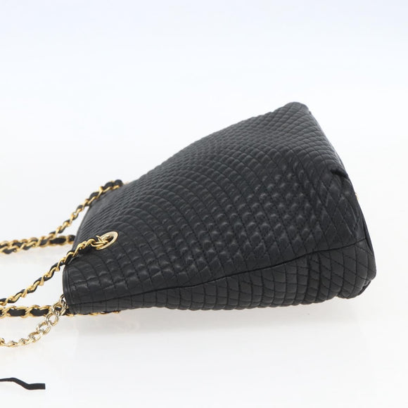 BALLY Chain Tote Bag Leather Black Gold Auth am10089