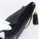 BALLY Chain Tote Bag Leather Black Gold Auth am10089-6