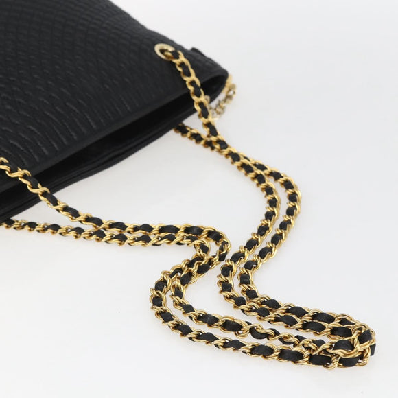 BALLY Chain Tote Bag Leather Black Gold Auth am10089