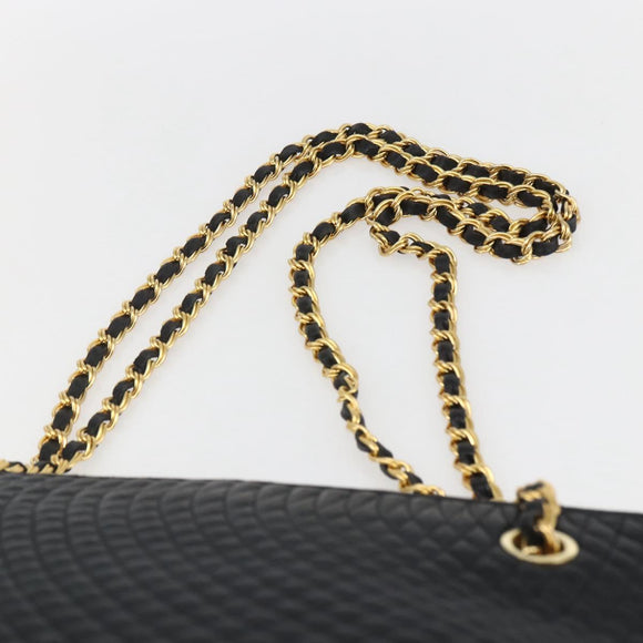 BALLY Chain Tote Bag Leather Black Gold Auth am10089